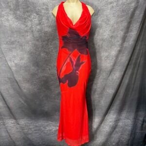 Princess Polly Bittersuite Cowl Maxi Dress Size 4 Red Mesh Halter Bodycon Y2K